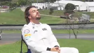 Fernando Alonso Sun Baking After Early Qualifying Retirement - Interlagos 2015