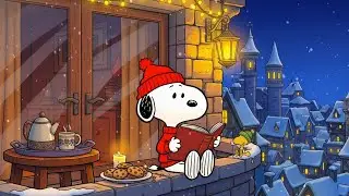 Quiet Winter Night with Snoopy ❄️ Cozy Balcony Reading Scene 🏰 Relaxing Lofi Beats for Peace 🎧