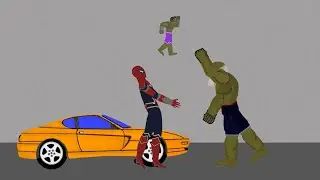 Drawing Cartoon 2 - Small Hulk And Old Hulk Fighting With Spiderman For The Car.
