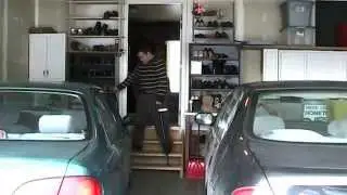 Paraplegic Walking Down Garage  Stairs - No Handrail