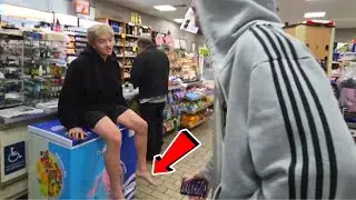 Jason's Barefoot At A Gas Station..