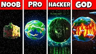 Minecraft PLANET House Build Challenge - NOOB vs PRO vs HACKER vs GOD / Animation