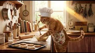 Cat baking cookies