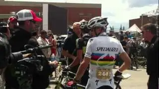Christoph Sauser crosses the line at Leadville 100