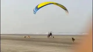 PPG fun flying on the beach   land   taxi   takeoff
