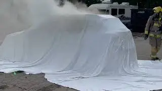Fire Isolator Live Test: Car Fire Blanket, potassium nitrate aerosol units, water  mist
