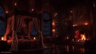 Dark Gothic Castle Bedroom - Cozy Rain & Fireplace Sounds