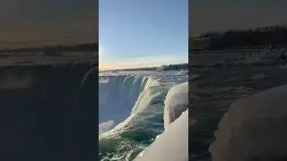 Niagara Falls frozen in time - winter's quiet magic.☃️❄️ #winter #waterfall #niagarafalls #frozen