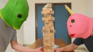 🤣 Try Not To Laugh &ndash; Fish Mask Jenga Challenge!
