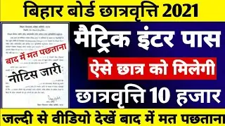 बड़ा फैसला Bihar Board Matric Inter Scholarship Kab Milega 2021 | 10th-12th Scholarship 2021 #BSEB