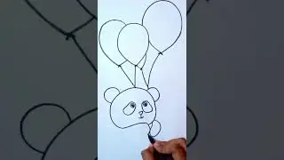 Panda With Balloons Drawing || #shorts
