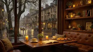Warm Caf&eacute; Jazz on a Rainy European Street ☕ Cozy Coffee Shop Ambience for Focus & Positive Mood