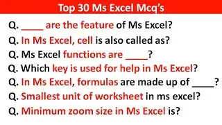 Top 100 MS Excel MCQ's ( Multiple Choice Questions ) | Microsoft Office | Mcq Question of Ms Excel