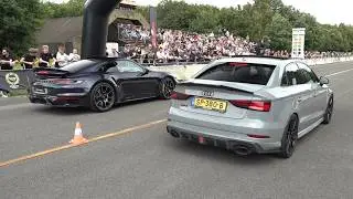 720HP Audi RS3 Sedan 2.5 TFSI Stage 4 vs Audi R8 V10 Spyder vs 992 Turbo S