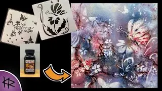 Reverse Stenciling WATERCOLOR demonstration - neurographic ink lines - Butterflies & Flowers 154