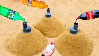 Эксперимент: Coca Cola, Fanta, Sprite и Mentos под землей - разноцветная зубная паста для слона