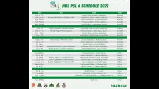 Psl 2021 schedule|HBL PSL 2021 Draft date|Psl 6 schedule