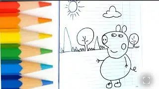 How to draw Peppa pig in garden step by step |  Peppa pig drawing easy