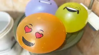 BLOWING BALLOONS WITH WATER, BREAKING COLORFUL BALLOONS, PURPLE, ORANGE, YELLOW, ASMR FUN