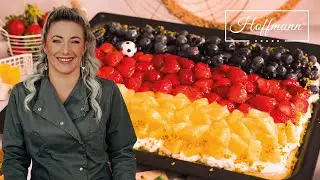 Fruchtiger Blechkuchen mit Vanillecreme I Rezept f&uuml;r die Fu&szlig;ball-Europameisterschaft @kuchenfee