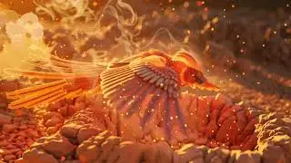 Majestic Hyper-Realistic Phoenix Descending Into a Blazing Golden Nest