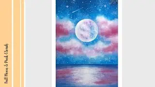 FULL MOON & PINK CLOUDS  | Cotton Candy Skies Watercolor Painting