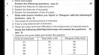 12th Economics first semester question paper Marks 50