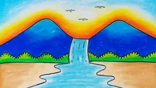 How to draw nature scenery beautiful with oil pastels |Drawing easy scenery for beginners