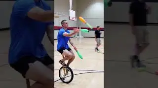 Juggling While Riding a Unicycle One Footed Backwards #juggling #unicycle #circus