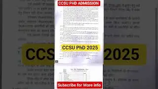 CCSU PhD Admission 2025 PHD admission 2025 | phd admission process | PhD ADMISSION 2025  | #phd
