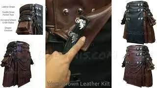 Worn Brown Leather Kilt Black Leather Reversible Front Panel by Kilt This