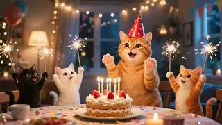 Mama Cat's Birthday Party 🎂🐱 | Kittens Surprise Her with a Cake, Train Toy & Bubble Gun