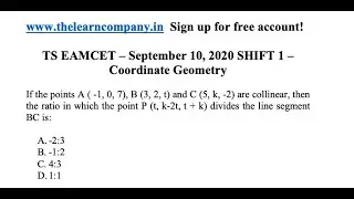 TS EAMCET 3D Geometry September 10, 2020 Shift 1 - Solution in English