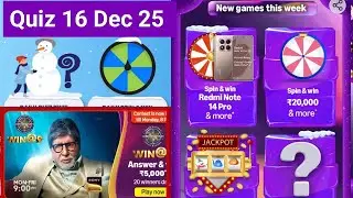 Daily Amazon Quiz Time/KBC Quiz/New games this week quiz/Download Pi Use Referal sunilksaini 16Dec25