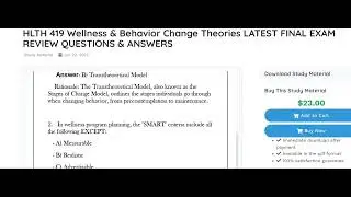HLTH 419 Wellness & Behavior Change Theories LATEST FINAL EXAM REVIEW QUESTIONS & ANSWERS