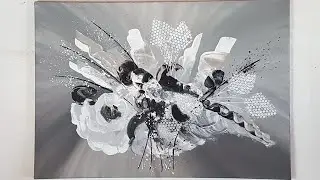 Abstract Acrylic Painting Palette Knife White Black Silver - Malen Abstrakt Acryl Spachtel