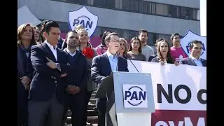 Sen Ricardo Anaya Cortés, en la conferencia encabezada por el dirigente nacional de AN, Jorge Romero