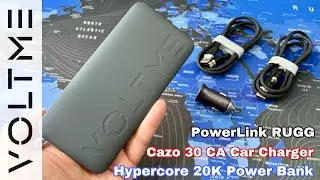 VOLTME - Hypercore 20K Power Bank , Cazo 30 CA Car Charger , PowerLink RUGG Fast Charge Cable