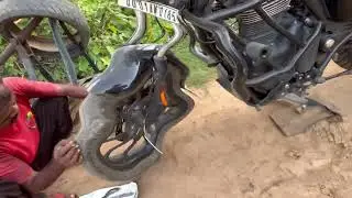 Meteor 350 front tyre change || MRF Mogrip meteor 110/90/R-19 #automobile #meteor350 #motovlog