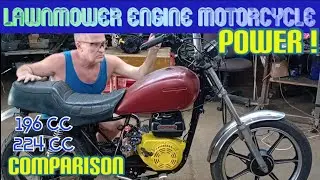 Lawnmower engine motorcycle.Comparing a 196 cc to a 224 cc predator engine  gov / carb. Delete