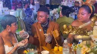 See Toyin Abraham Reaction As Peller Feeds Jarvis At Juma Jux Wedding With Priscilla