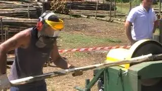 Sbucciatura dei pali di castagno
