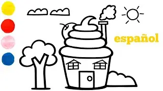C&oacute;mo dibujar y colorear una casa de cupcakes para ni&ntilde;os