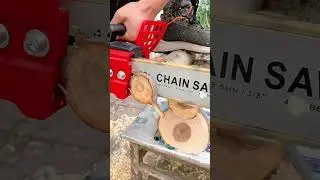 Cutting Multiple Small Logs Simultaneously Using A Powerful Electric Chainsaw For Firewood