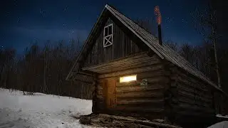 Winter Night -10&deg;C in Abandoned Mountain Log Cabin,Wind Storm on the Summit
