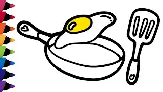 How to draw a Frying Pan step by step | Fried egg Drawing and Coloring pages for kids