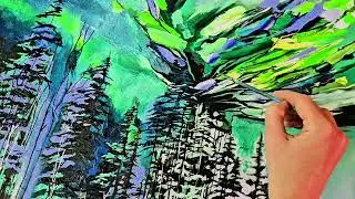 Northern Lights, Landscape with Acrylics Painting Timelapse #art #process