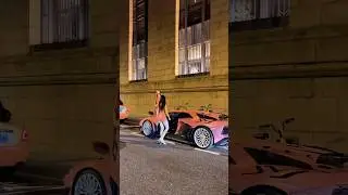 18-year-old girl owns a pink Lamborghini SVJ, her figure is so good that people go crazy#lamborghini
