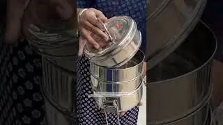 4-5 Tier Stainless Steel Tiffin Box, Pramid Shape Traditional Indian Lunch Box with Bag