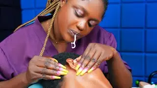 ASMR this long nails scalp scratching on afro hair will make you sleep, ear nitpick + ear hole floss